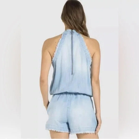 CLOTH & STONE ZIP BACK FRAYED ROMPER CHAMBRAY LAGUNA BLUE SIZE XS - Picture 2 of 10